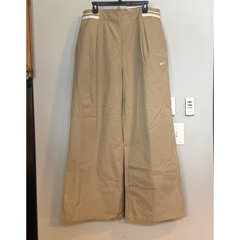 Nike Womens Wide Leg Ripstop Trousers Khaki Beige FV4651-247 Size XL Pockets NEW
